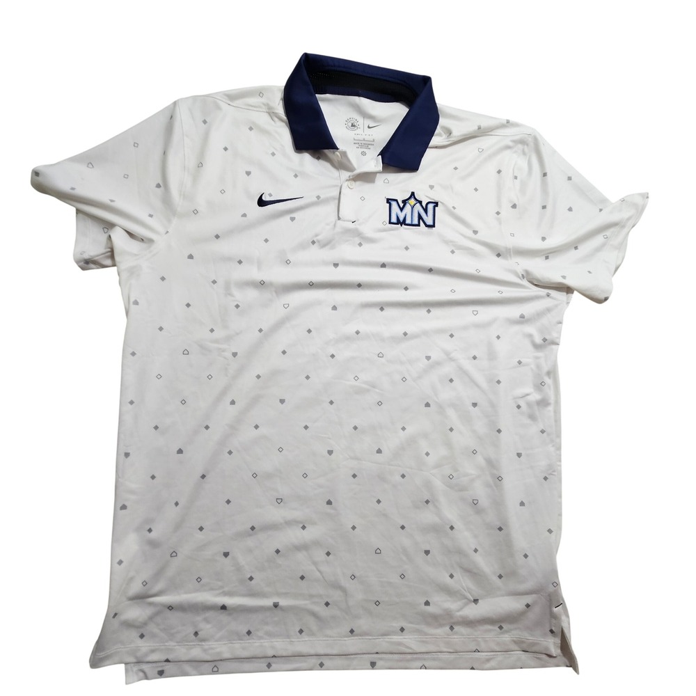 Nike Minnesota Twins MLB Dri-FIT Polo Shirt Mens Large White Navy 00HT-03TB‎
